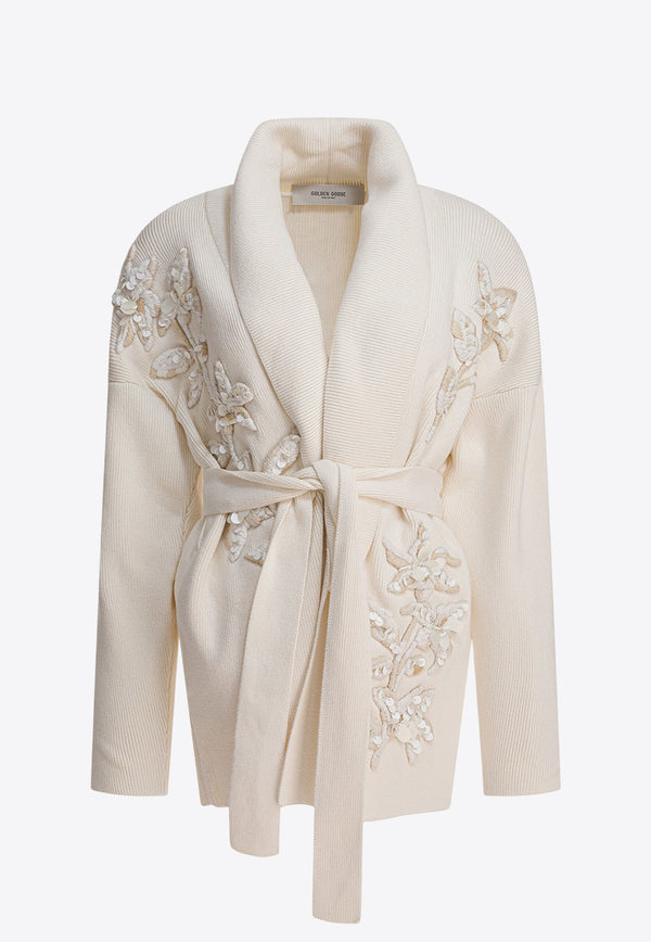 Golden Goose DB Floral Embroidered Belted Cardigan White GWP01409P00217310715_82916