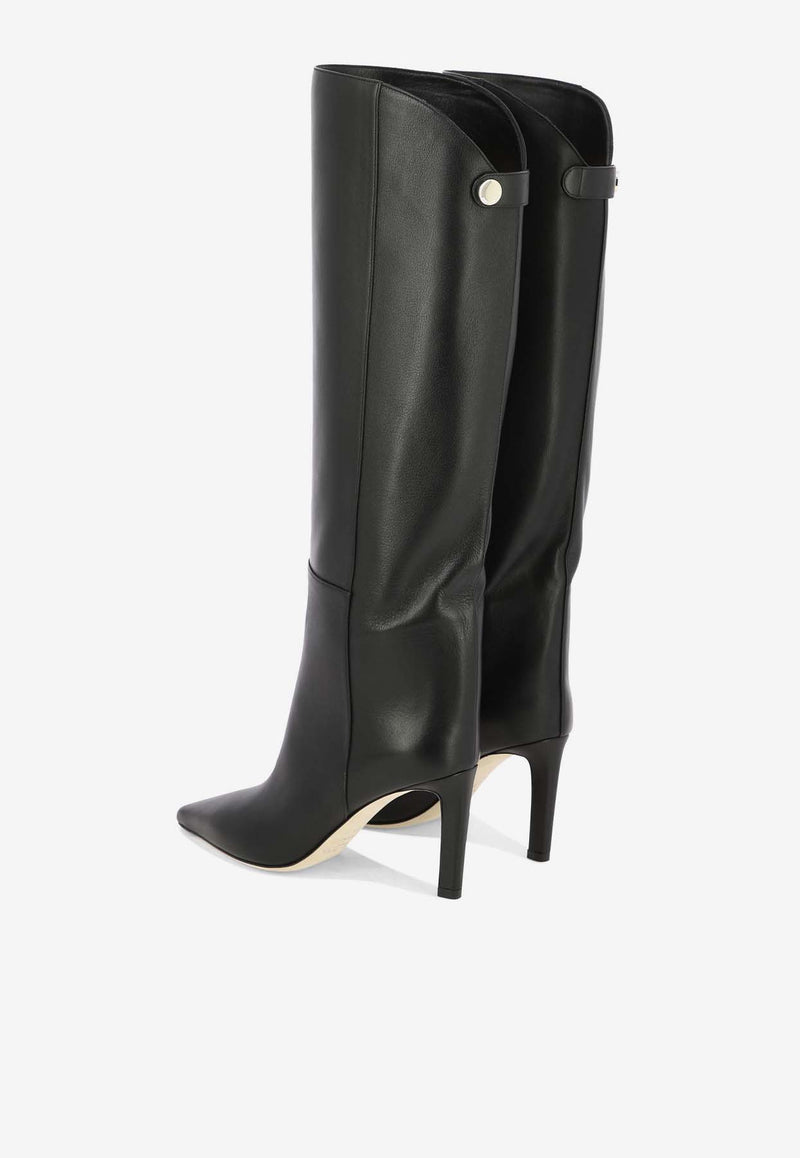Jimmy Choo Alizze 85 Knee-High Leather Boots Black ALIZZE KB 85SQMBLACK_93ceb153-414a-4acb-b88d-415aaf4df436