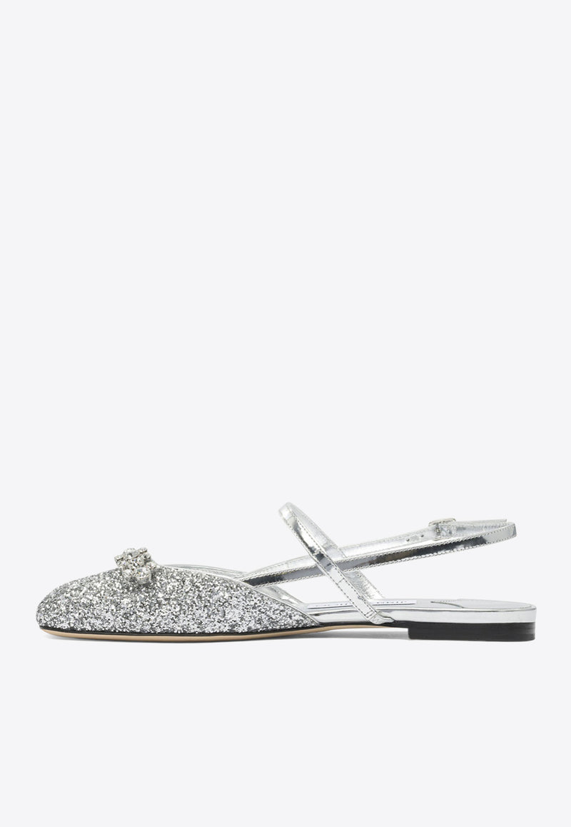 Jimmy Choo Belinda Glittered Slingback Flats Silver BELINDA SB FLATJDPSILVER/SILVER_fb7ab1db-a259-4335-8e10-04a788965c76