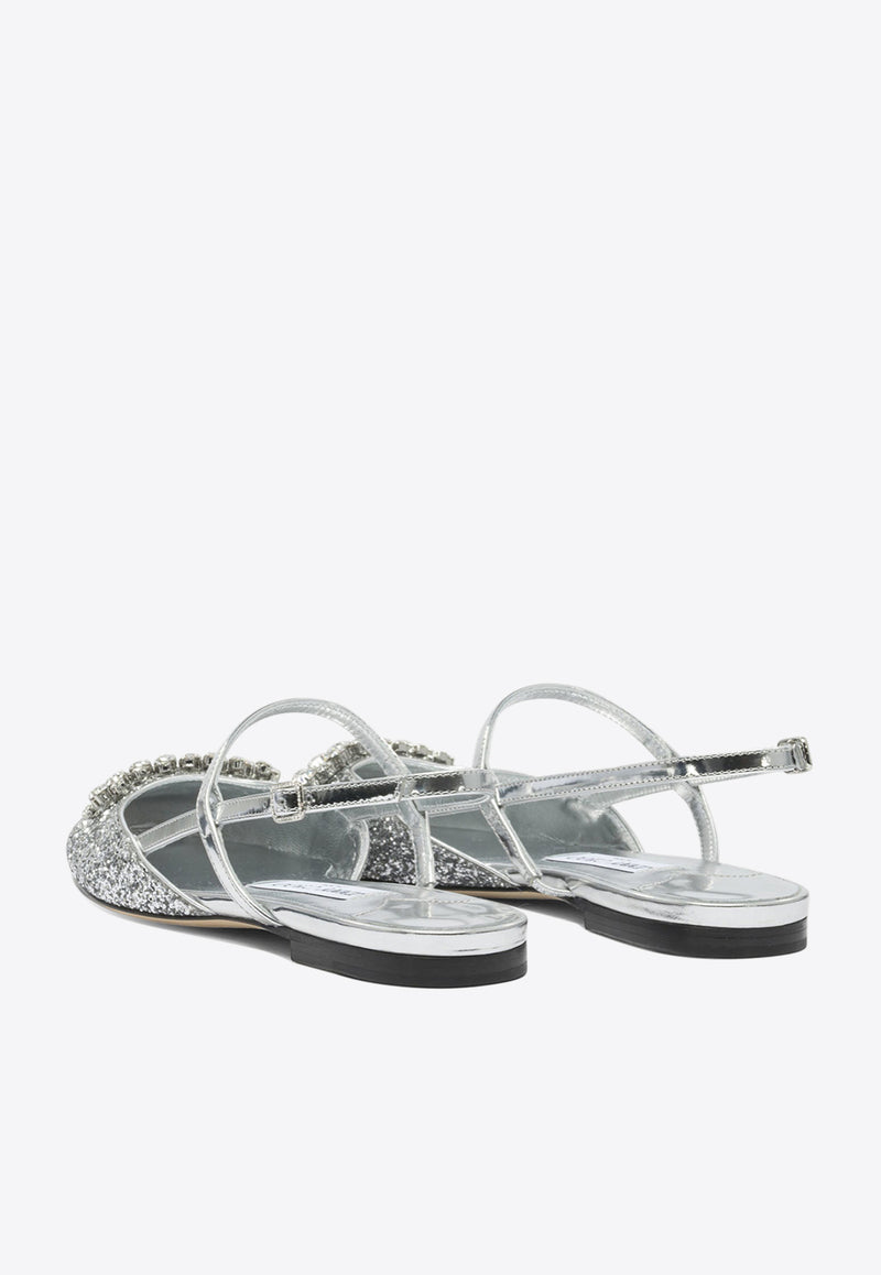 Jimmy Choo Belinda Glittered Slingback Flats Silver BELINDA SB FLATJDPSILVER/SILVER_fb7ab1db-a259-4335-8e10-04a788965c76
