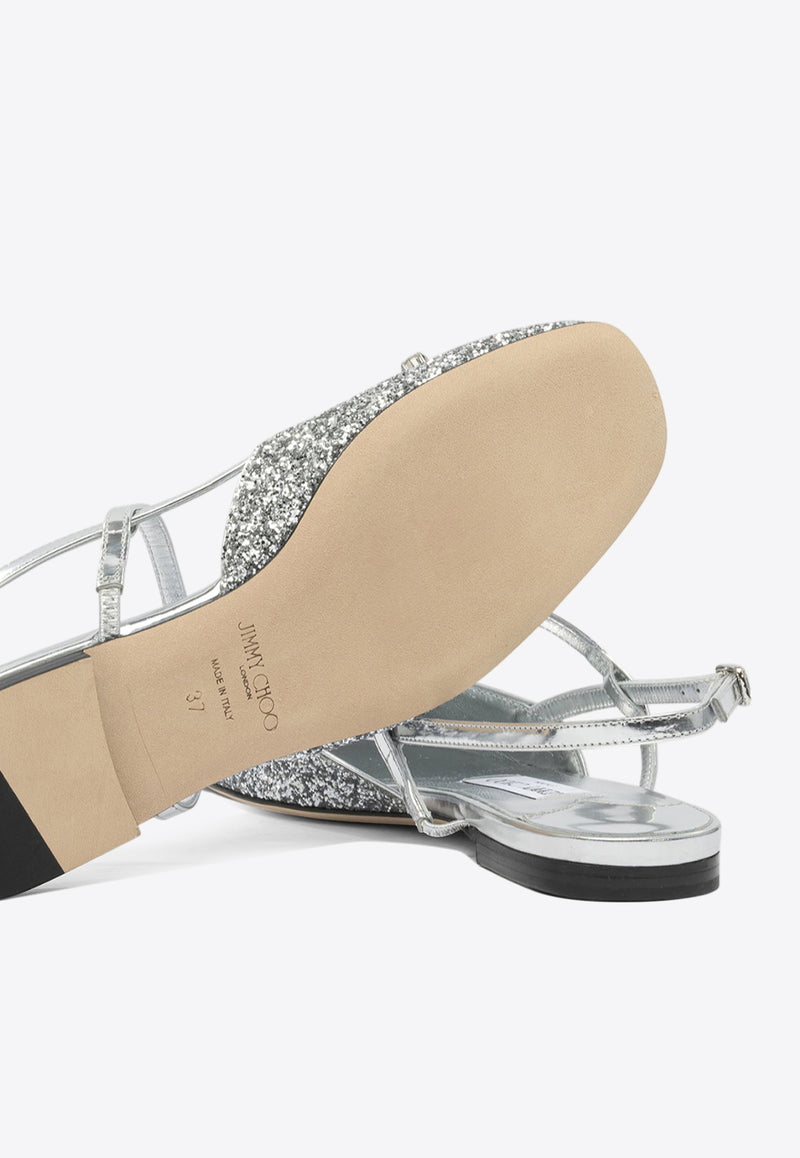 Jimmy Choo Belinda Glittered Slingback Flats Silver BELINDA SB FLATJDPSILVER/SILVER_fb7ab1db-a259-4335-8e10-04a788965c76