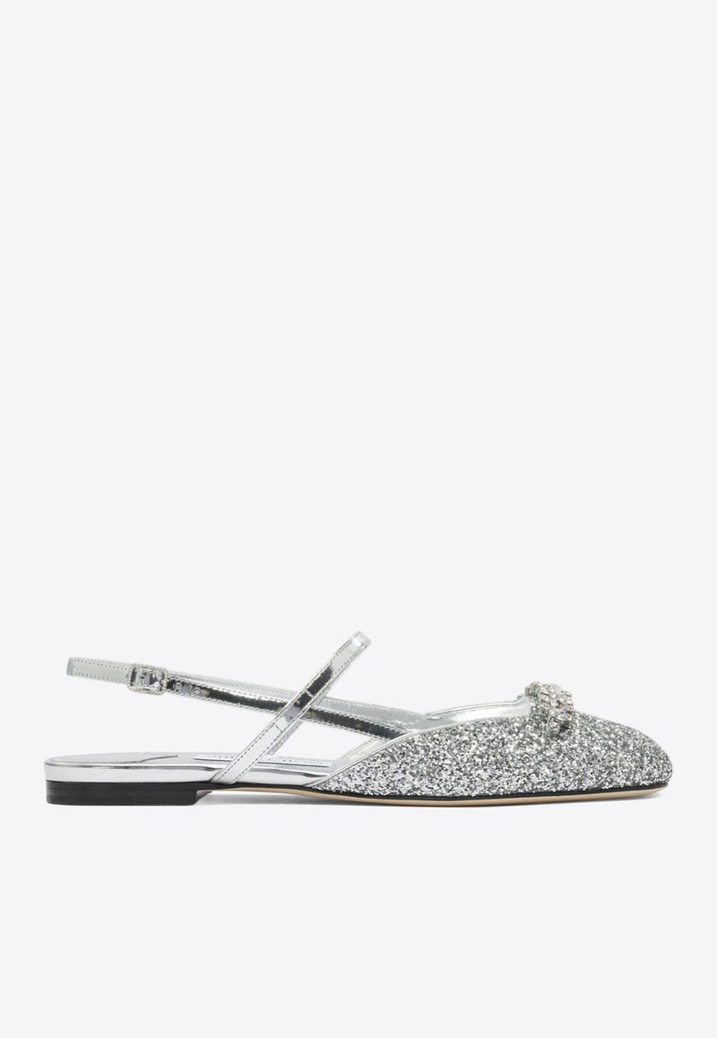 Jimmy Choo Belinda Glittered Slingback Flats Silver BELINDA SB FLATJDPSILVER/SILVER_fb7ab1db-a259-4335-8e10-04a788965c76