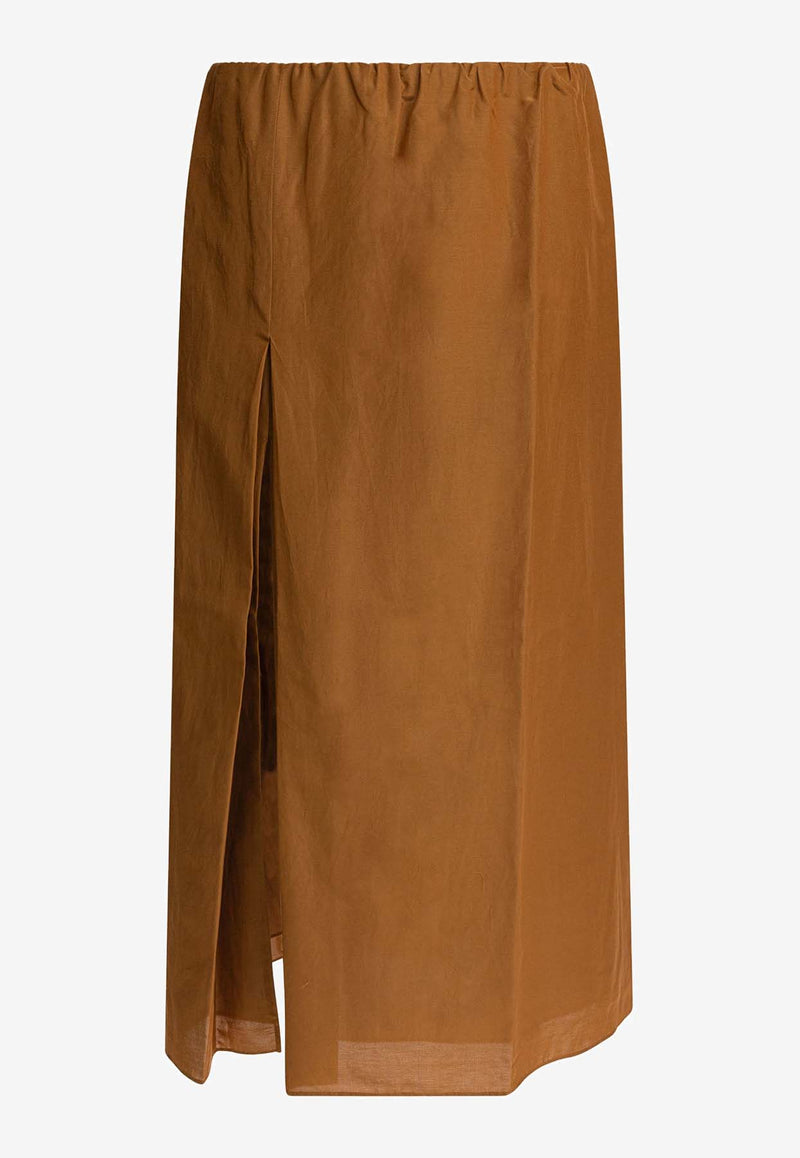 Loulou de Saison Carmen Slit Midi Skirt Brown CARMENOCHER_81598
