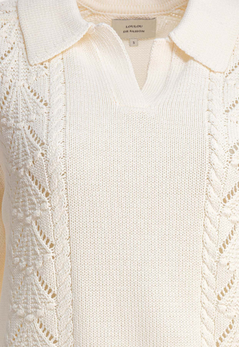 Loulou de Saison Kina Knitted Polo T-shirt Ivory KINAIVORY_81605