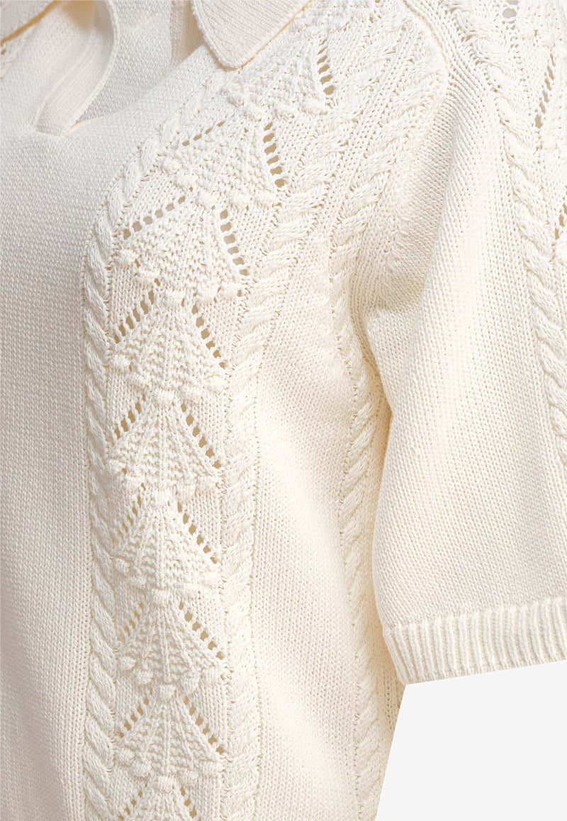 Loulou de Saison Kina Knitted Polo T-shirt Ivory KINAIVORY_81605