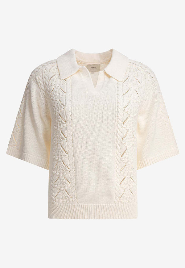 Loulou de Saison Kina Knitted Polo T-shirt Ivory KINAIVORY_81605