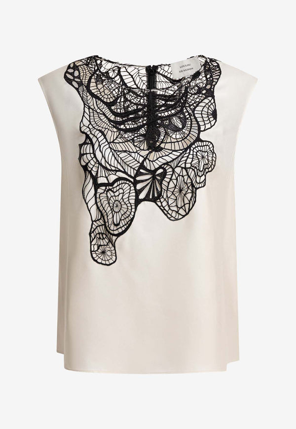 Loulou de Saison Pola Lace-Applique Blouse Ivory POLAIVORY/BLACK_81594