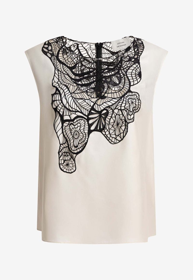 Loulou de Saison Pola Lace-Applique Blouse Ivory POLAIVORY/BLACK_81594