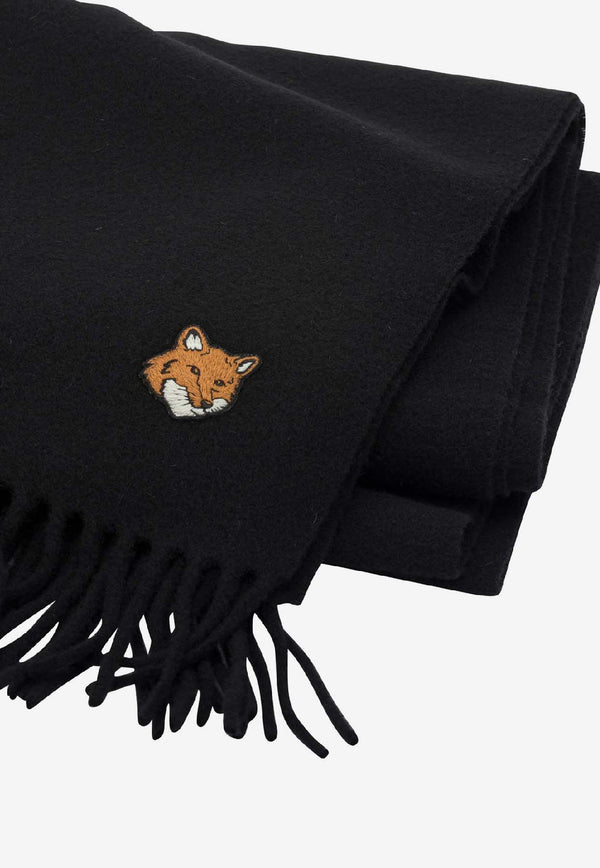 Maison Kitsuné Fox Patch Wool Fringed Scarf Black PM06201WB0044P199_4d164e9c-7664-4ac8-a0a9-ee31f3ae5b82