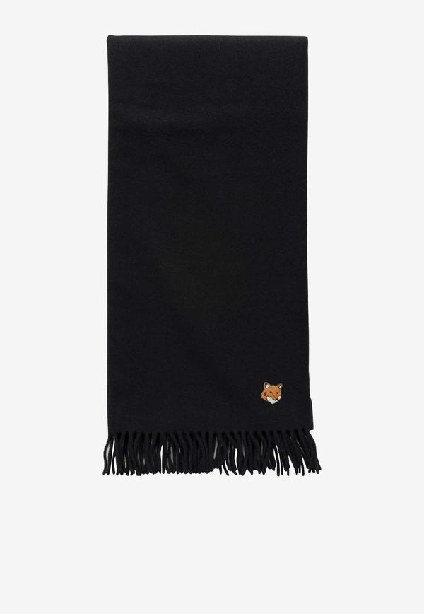 Maison Kitsuné Fox Patch Wool Fringed Scarf Black PM06201WB0044P199_4d164e9c-7664-4ac8-a0a9-ee31f3ae5b82