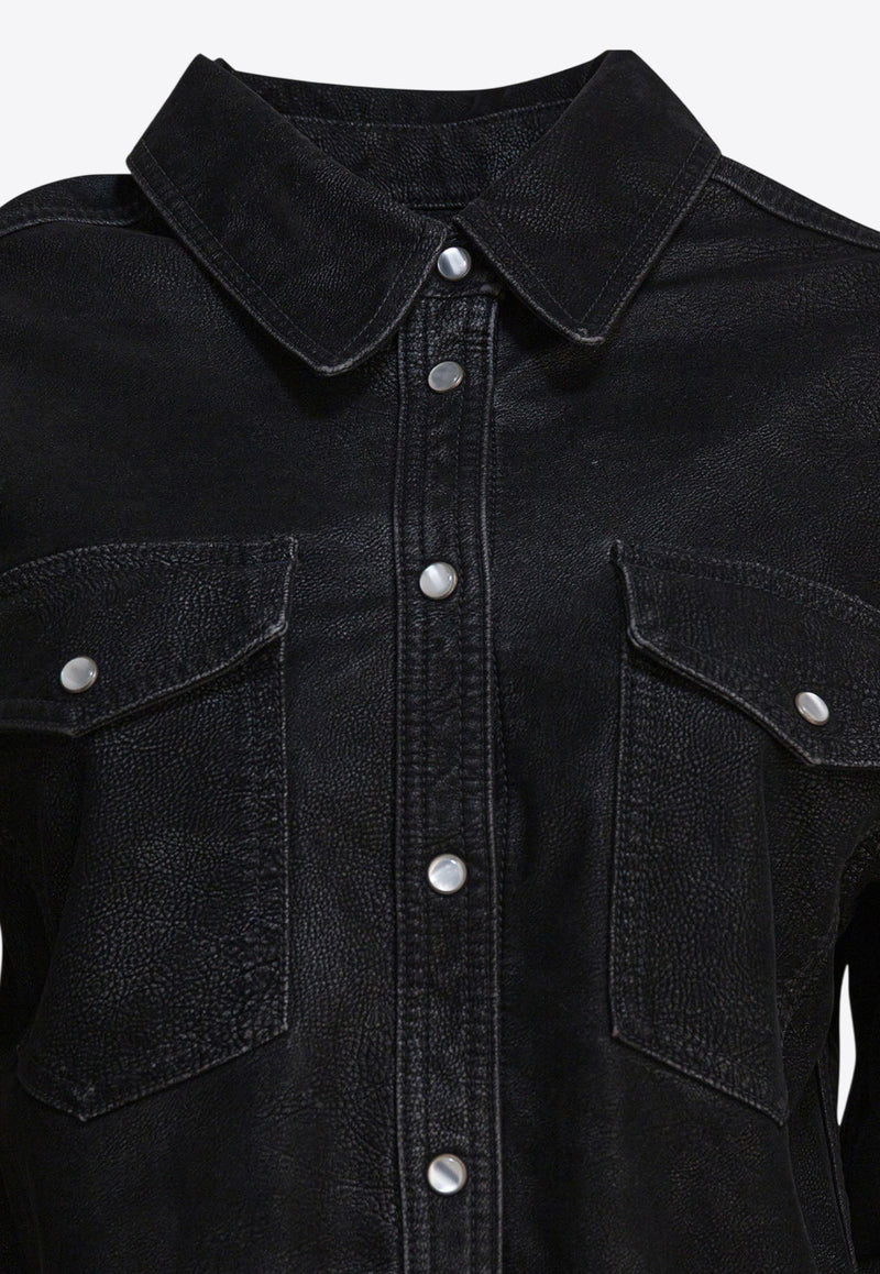 Isabel Marant Etoile Karima Faux Leather Long-Sleeved Shirt Black 25ACH0240FAC3B01E01BK_82961