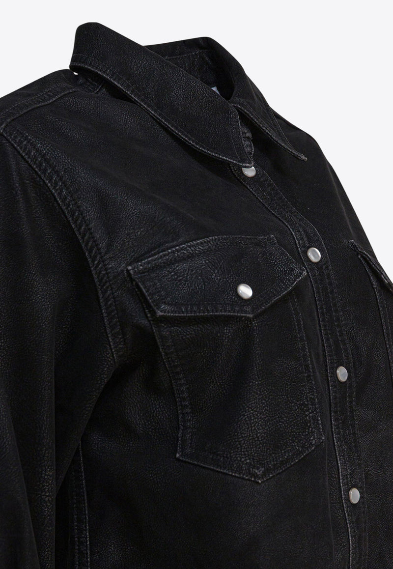 Isabel Marant Etoile Karima Faux Leather Long-Sleeved Shirt Black 25ACH0240FAC3B01E01BK_82961