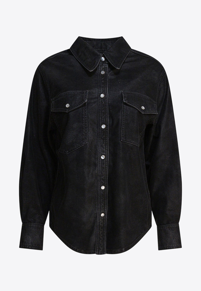 Isabel Marant Etoile Karima Faux Leather Long-Sleeved Shirt Black 25ACH0240FAC3B01E01BK_82961