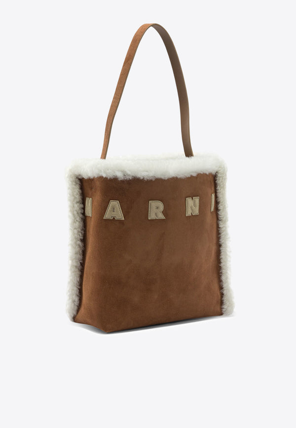 Marni Museo Shearling-Trimmed Suede Shoulder Bag
 Brown SHMP0111Q1P8679ZO991_2ec5e32e-0be5-4704-8b16-81f3894b4144