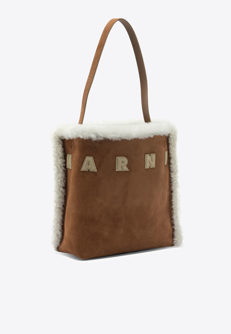 Marni Museo Shearling-Trimmed Suede Shoulder Bag
 Brown SHMP0111Q1P8679ZO991_2ec5e32e-0be5-4704-8b16-81f3894b4144