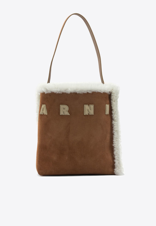 Marni Museo Shearling-Trimmed Suede Shoulder Bag
 Brown SHMP0111Q1P8679ZO991_2ec5e32e-0be5-4704-8b16-81f3894b4144