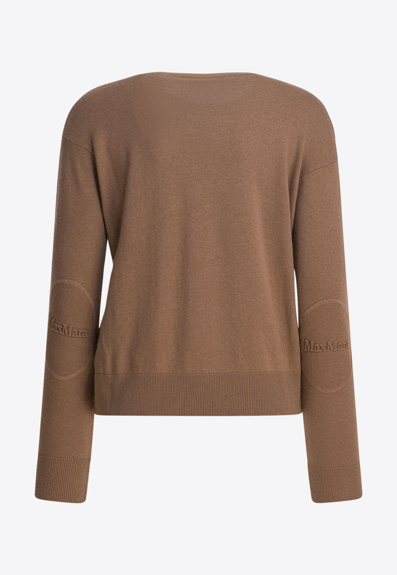 S Max Mara Eco Wool Knit Sweater with Elbow Patch Brown 2529366091ECO002_17b9b3a0-0319-44c6-a1e0-72d0cbd4b59a