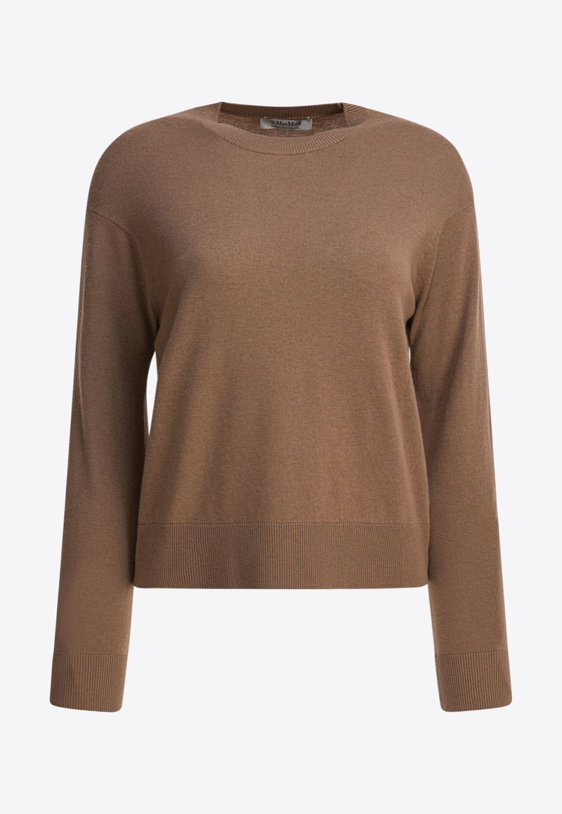 S Max Mara Eco Wool Knit Sweater with Elbow Patch Brown 2529366091ECO002_17b9b3a0-0319-44c6-a1e0-72d0cbd4b59a