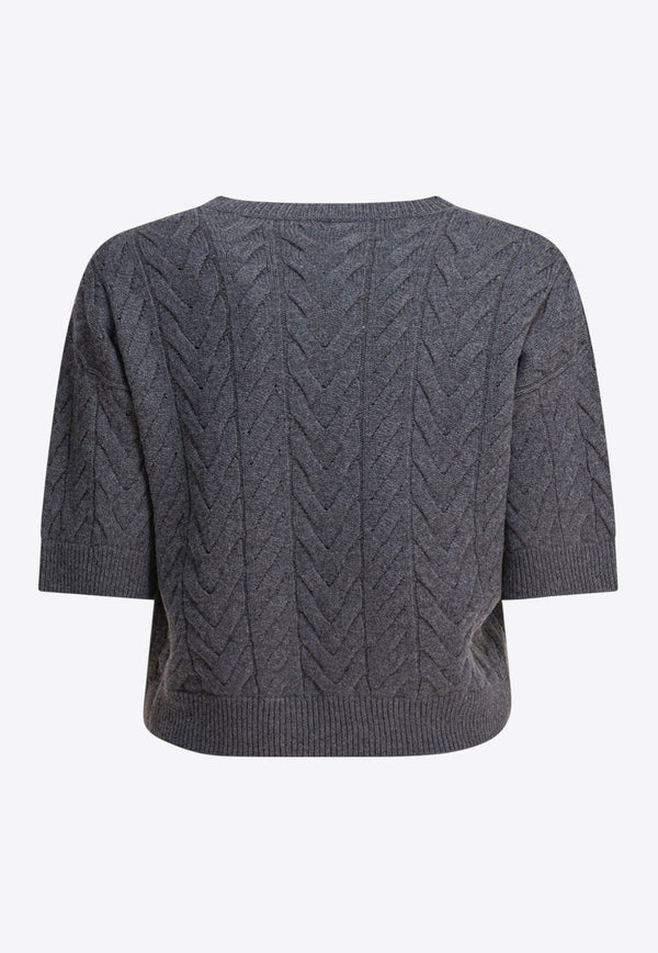 S Max Mara Dominus Cable Knit Wool Cropped Top Gray 2529366111DOMINUS007_82681