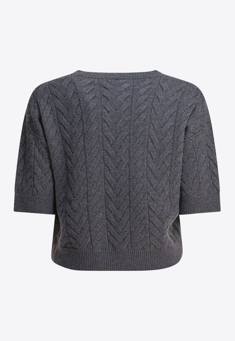 S Max Mara Dominus Cable Knit Wool Cropped Top Gray 2529366111DOMINUS007_82681