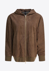 S Max Mara Zeno Zip-Up Hooded Suede Jacket Brown 2529446011ZENO002_82527