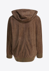 S Max Mara Zeno Zip-Up Hooded Suede Jacket Brown 2529446011ZENO002_82527