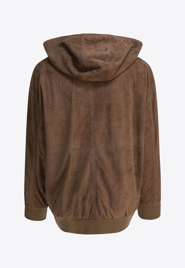 S Max Mara Zeno Zip-Up Hooded Suede Jacket Brown 2529446011ZENO002_82527