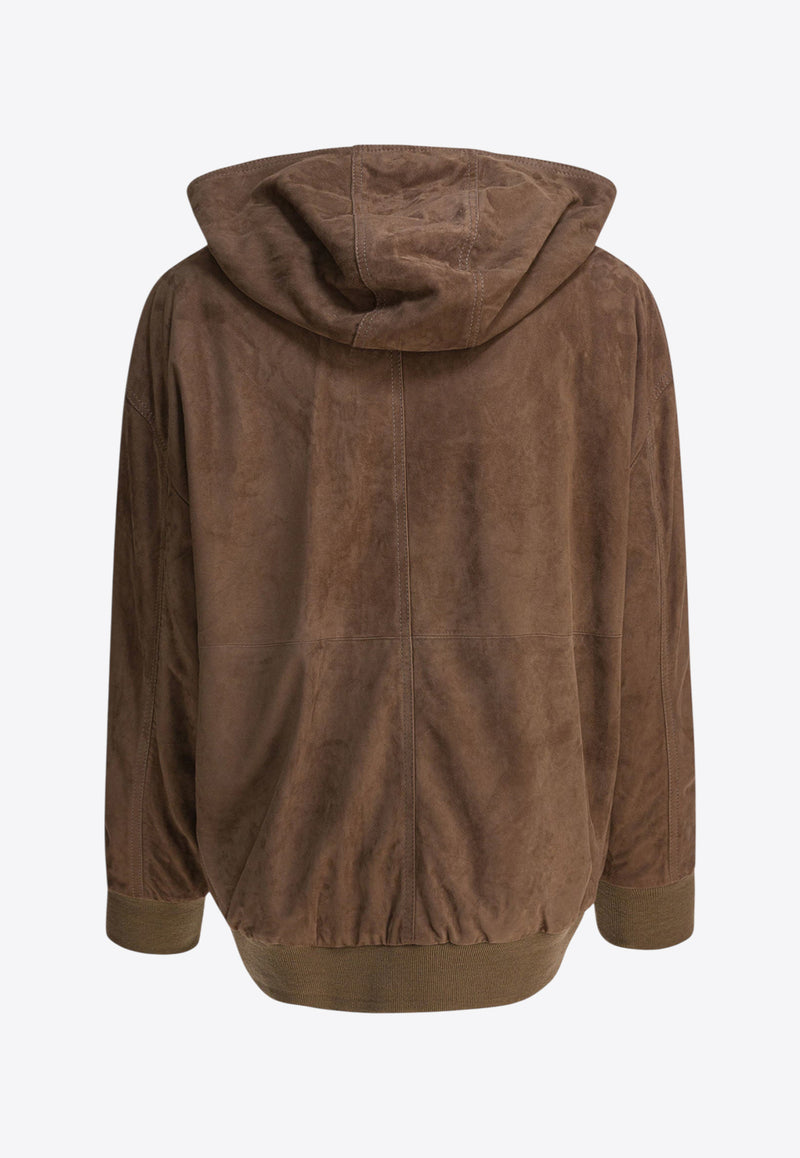 S Max Mara Zeno Zip-Up Hooded Suede Jacket Brown 2529446011ZENO002_82527