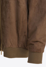 S Max Mara Zeno Zip-Up Hooded Suede Jacket Brown 2529446011ZENO002_82527