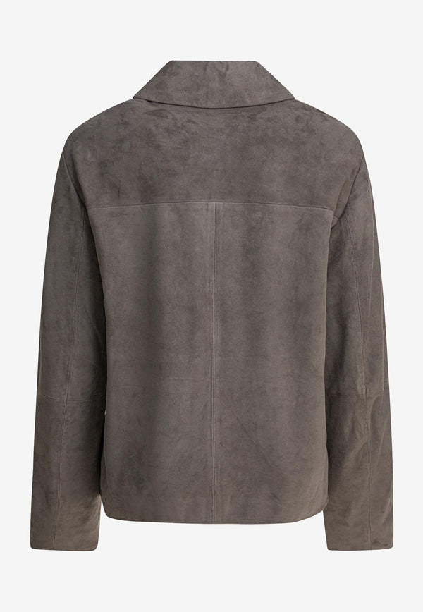 S Max Mara Chloe Button-Up Suede Jacket Gray 2529446021CLOE003_82510