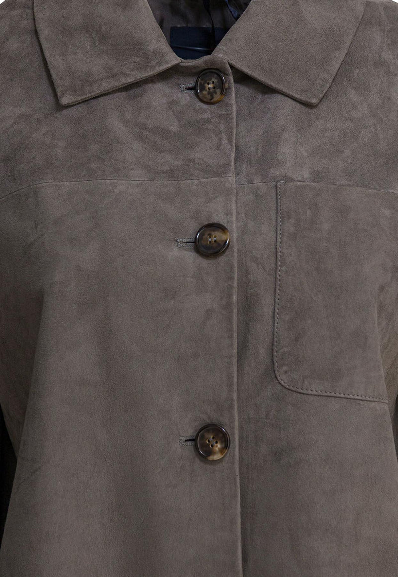 S Max Mara Chloe Button-Up Suede Jacket Gray 2529446021CLOE003_82510