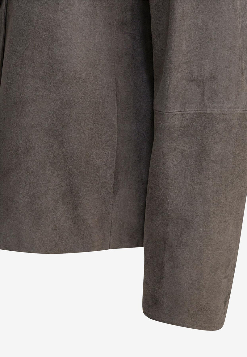 S Max Mara Chloe Button-Up Suede Jacket Gray 2529446021CLOE003_82510