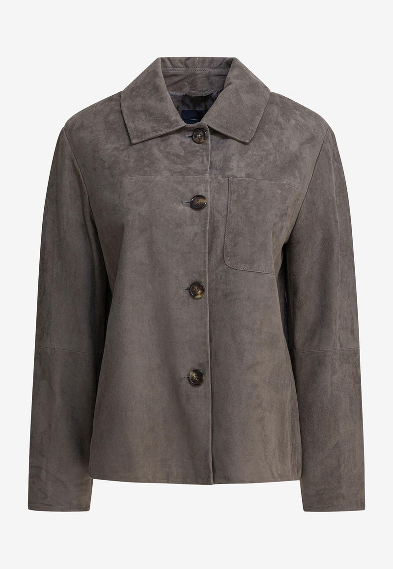 S Max Mara Chloe Button-Up Suede Jacket Gray 2529446021CLOE003_82510