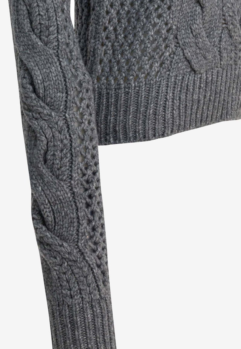 Sportmax Radio Cable Knit Wool Sweater  Gray 2522366142RADIO005_7be5c417-f566-40cb-9889-33746c649343