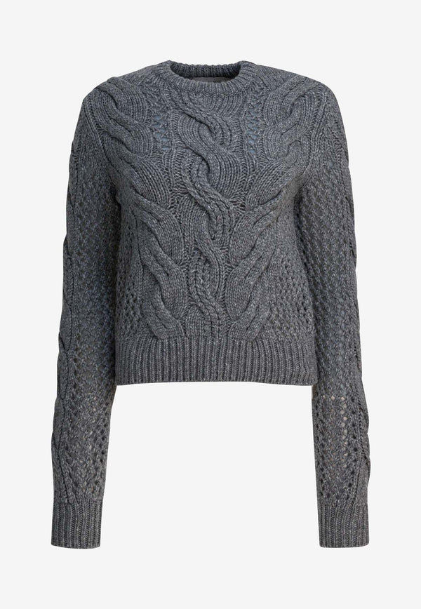 Sportmax Radio Cable Knit Wool Sweater  Gray 2522366142RADIO005_7be5c417-f566-40cb-9889-33746c649343