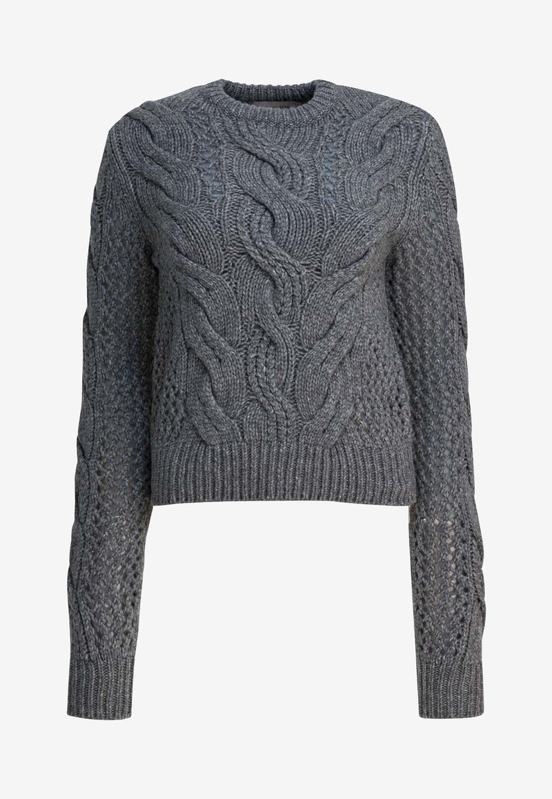 Sportmax Radio Cable Knit Wool Sweater  Gray 2522366142RADIO005_7be5c417-f566-40cb-9889-33746c649343