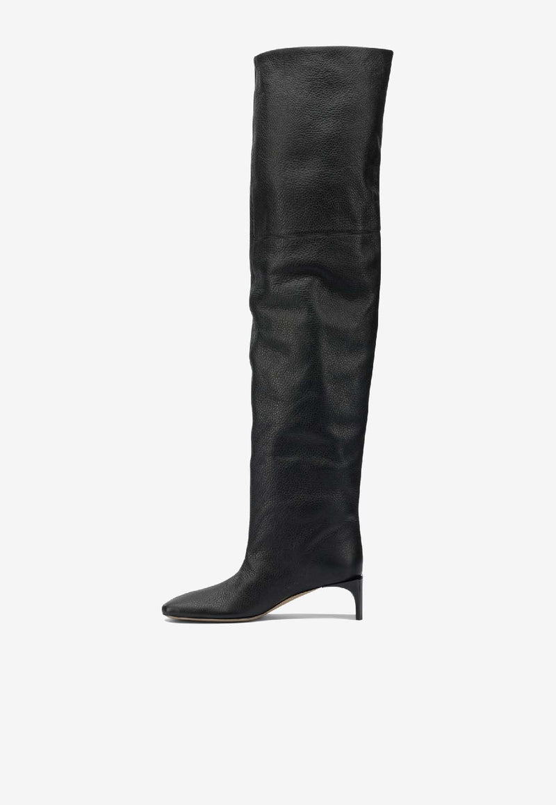 Sportmax Aggravi 45 Over-The-Knee Leather Boots Black 2522796053AGGRAVI1234004_f70b2ec3-e785-4fc9-a873-1dcbd77fb2e4