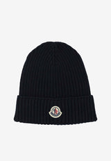Moncler Kids Boys Logo Patch Wool Beanie Blue 3B00009-M1131742_5727aa01-cc1a-4ca5-acbf-8fa9849f74b6