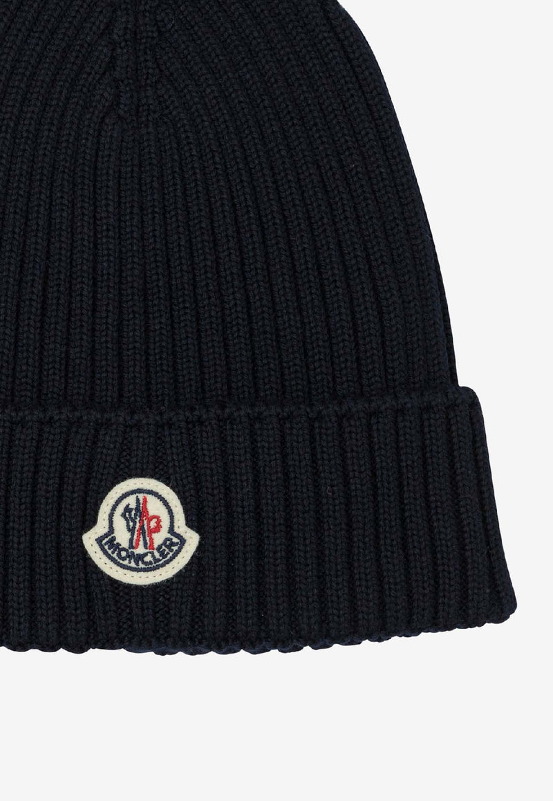 Moncler Kids Boys Logo Patch Wool Beanie Blue 3B00009-M1131742_5727aa01-cc1a-4ca5-acbf-8fa9849f74b6