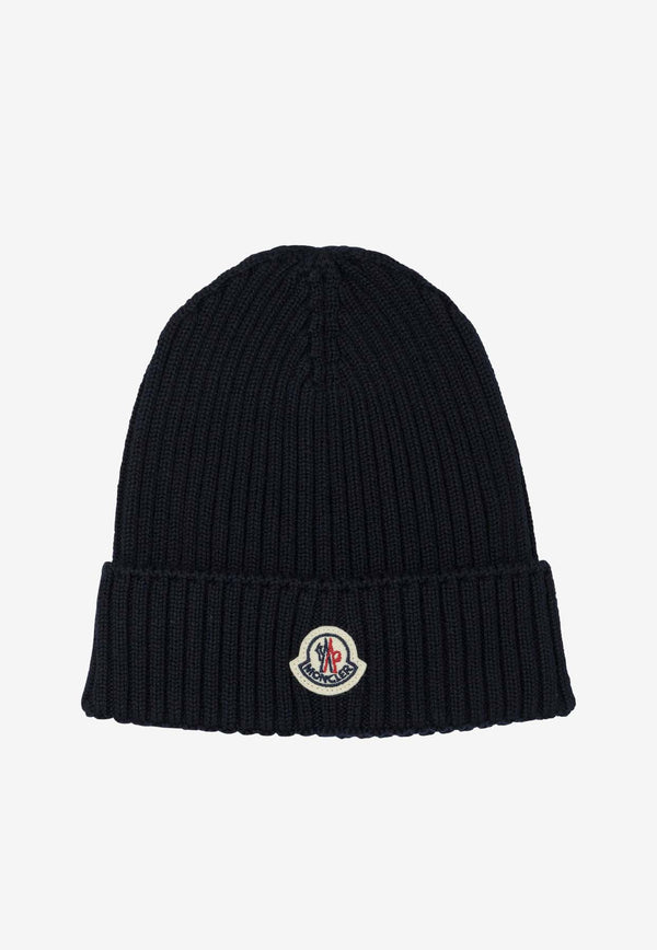 Moncler Kids Boys Logo Patch Wool Beanie Blue 3B00009-M1131742_5727aa01-cc1a-4ca5-acbf-8fa9849f74b6