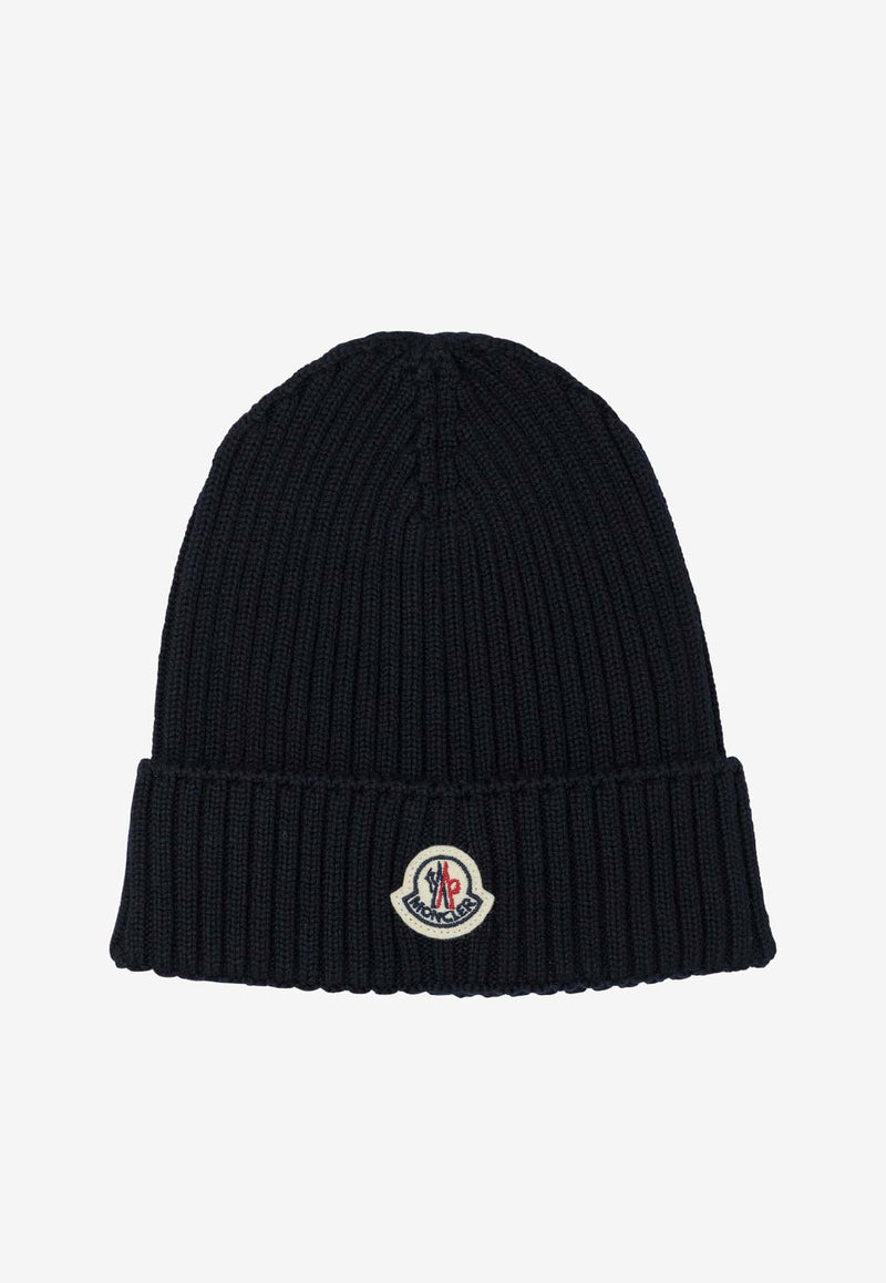 Moncler Kids Boys Logo Patch Wool Beanie Blue 3B00009-M1131742_5727aa01-cc1a-4ca5-acbf-8fa9849f74b6