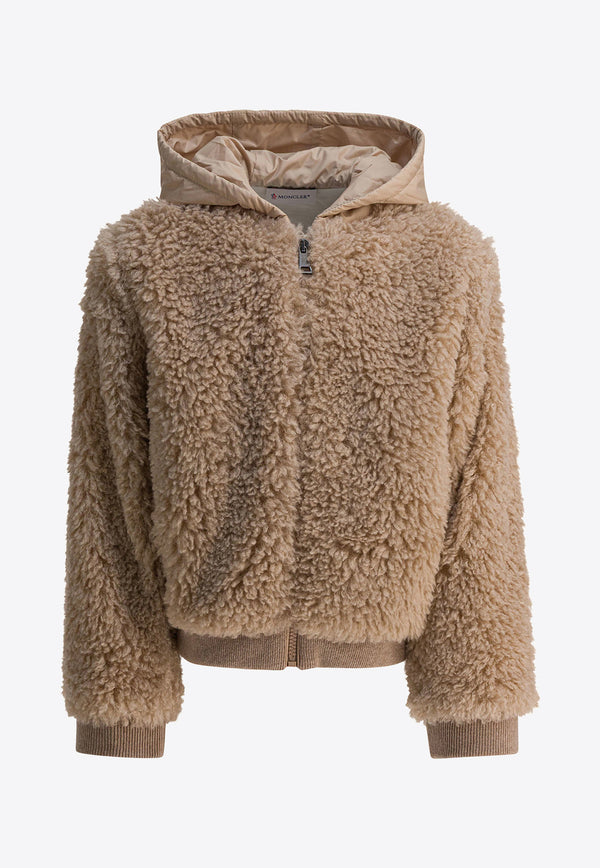 Moncler Kids Boys Teddy Zip-Up Hoodie Beige 8G0001389B0G268_53227ffe-f4da-478d-8237-f6997650cd85