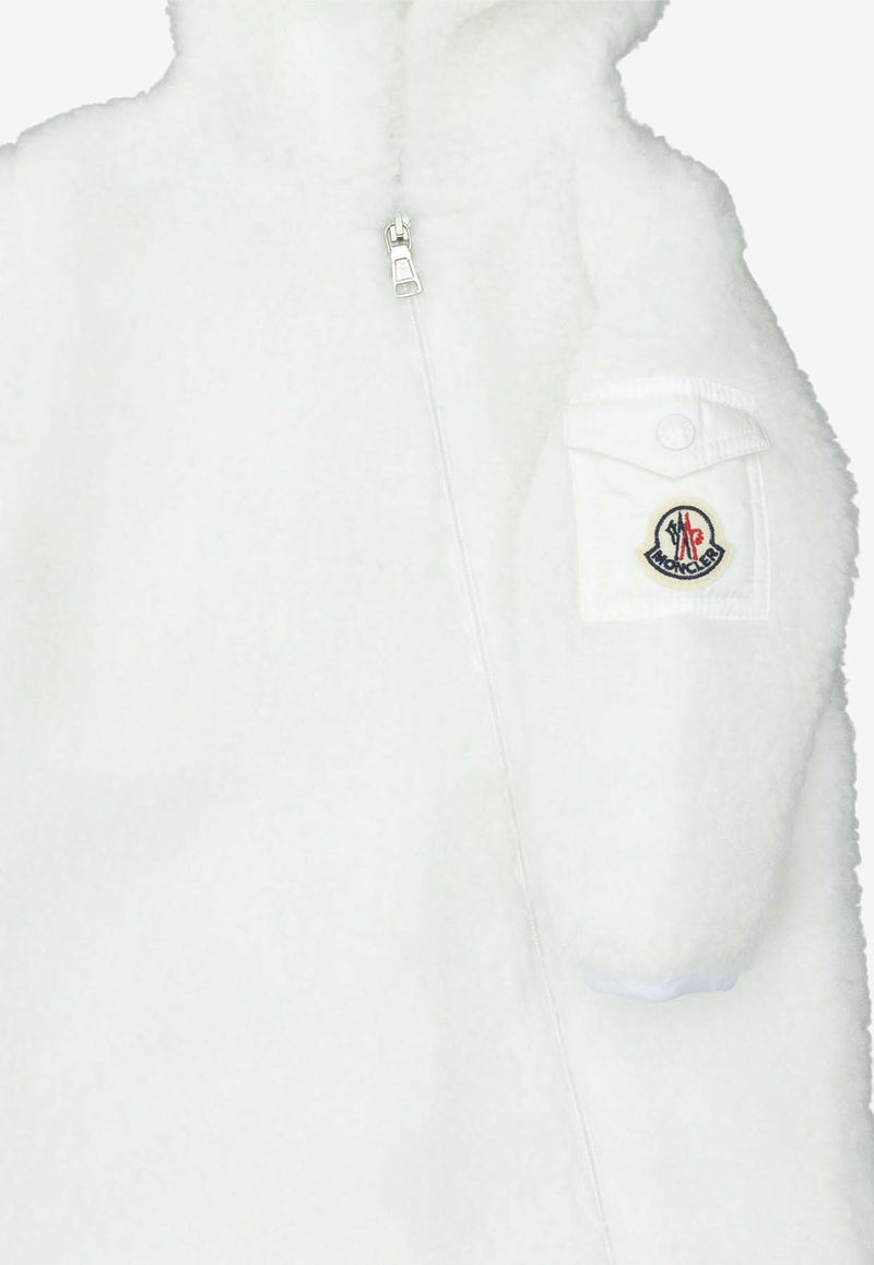 Moncler Kids Babies Logo Patched Zip-Up Onesie White ROMPER8L00009-89A3X032_3877c2b9-ca7a-428c-b798-ca09e0e48a2f