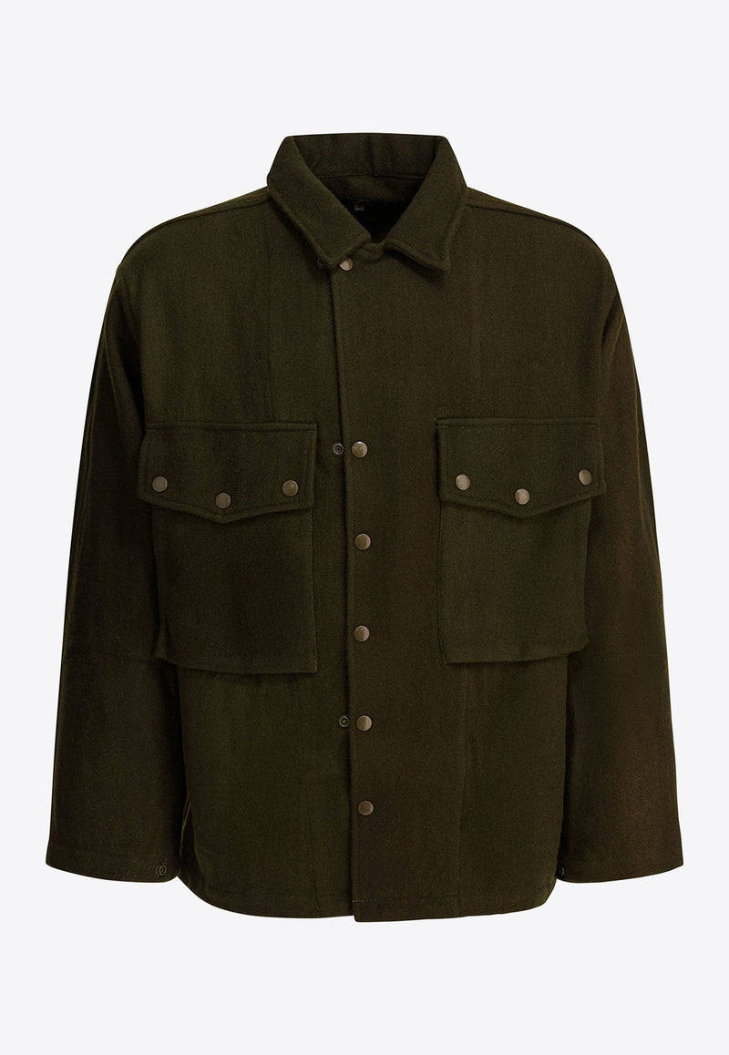 Needles Wool Overshirt with Maxi-Pockets Green RW160OLIVE_c3e890d0-b330-414e-9f3f-e4446aac526f