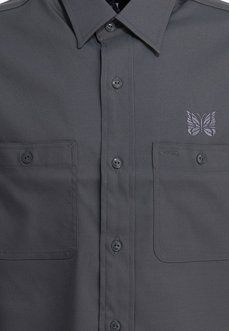 Needles Embroidered Logo Long-Sleeved Shirt Gray RW255A-GREY_ce380efd-d162-43e6-81b2-a2582f5f00e4