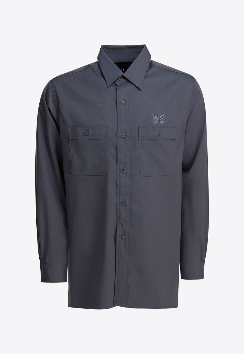 Needles Embroidered Logo Long-Sleeved Shirt Gray RW255A-GREY_ce380efd-d162-43e6-81b2-a2582f5f00e4