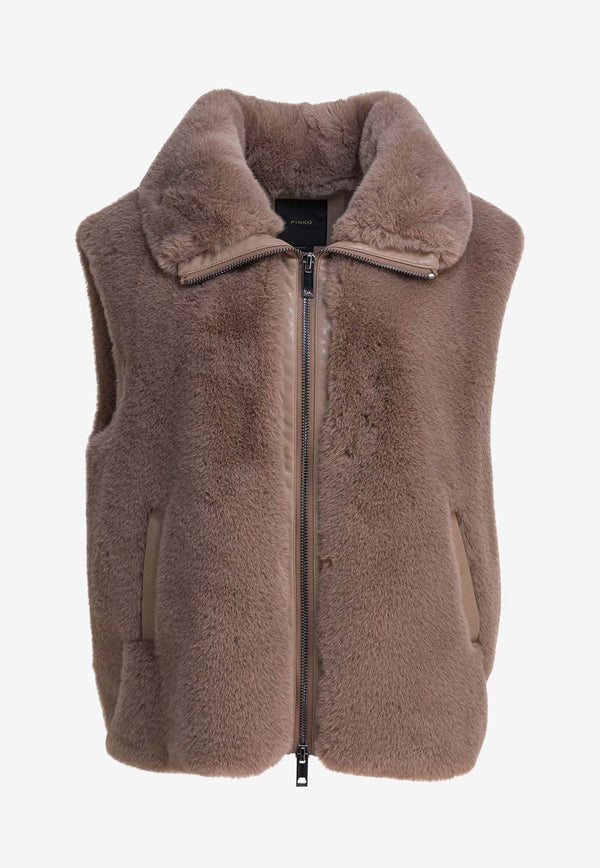 PINKO Faux Fur Zip-Up Vest Beige 105107A2WND01_83020