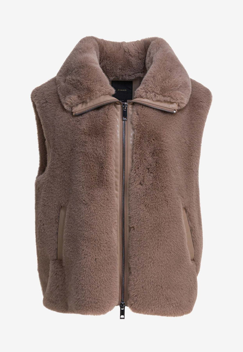 PINKO Faux Fur Zip-Up Vest Beige 105107A2WND01_83020