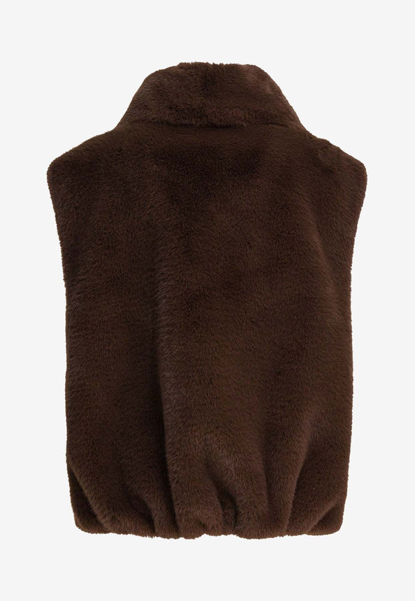 PINKO Faux Fur Zip-Up Vest Brown 105107A2WNL74_83054