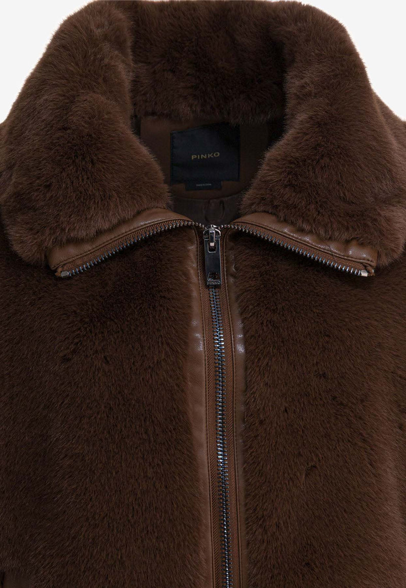 PINKO Faux Fur Zip-Up Vest Brown 105107A2WNL74_83054